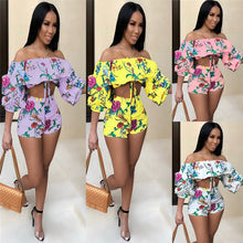 Load image into Gallery viewer, Two Piece Set New Summer Sexy Off the Shoulder Floral Print Crop Top and Shorts Set Party Club Women 2 Piece Outfits