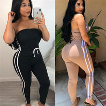 Load image into Gallery viewer, New Women Casual Strapless Jumpsuit Sexy Sleeveless Off Shoulder Romper Skinny Drawstring Striped Side Bodycon Fitness Overalls