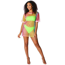 Load image into Gallery viewer, Summer Beach Wear 3 Piece Sets Women Strapless Crop Tops + Shorts + Long T-shirt Dress Sexy See Through Vacation Club Outfits