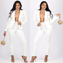 Load image into Gallery viewer, White Blazer Suit Women Pants Suits Two Piece Sets Slim Double Breasted Jacket and Long Pants Formal Office Wear Business Suit