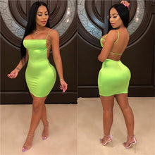 Load image into Gallery viewer, Women Sleeveless Sexy Summer Mini Dress Bandage Backless Bodycon Dress Neon Green Elegant Night Club Party Short Mini Dresses