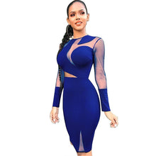 Load image into Gallery viewer, Sexy Mesh Patchwork Sheer Black Bodycon Dress Women O-neck Long Sleeve Elegant Birthday Nightclub Short Party Dresses Vestidos