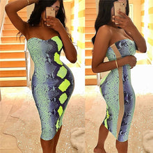 Load image into Gallery viewer, Animal Snake Print Sexy Bodycon Summer Dress Women Sleeveless Strapless Bandage Party Dress Ladies Club Dress Beach Sundresses