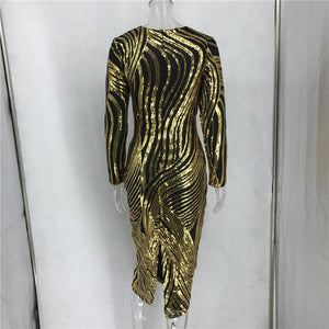 Women Gold Sequin Dress Sexy V Neck Long Sleeve Sparkly Glitter Bodycon Dress Night Club Runway Luxury Birthday Party Dresses