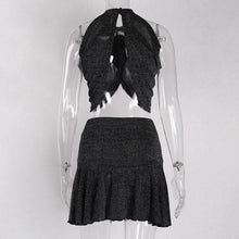 Load image into Gallery viewer, Sexy Club Two Piece Set Women Summer Skirt Sets Glitter Sleeveless Crop Top Short Skirt Set Festival Party 2 Piece Set Outfits