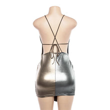 Load image into Gallery viewer, Women Summer Party Dress Sexy Straps Sleeveless Ruched Silver Gold Metallic High Low Bodycon Wrap Dress Mini Night Club Dress