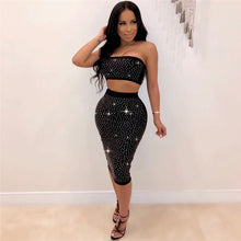 Load image into Gallery viewer, Ladies Sexy Two Piece Sets Party Women Summer Sets Elegant 2 Piece Crop Top and Bodycon Skirt Set Rhinestone Sexy Club Outfits