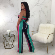 Load image into Gallery viewer, Sexy Two Piece Summer Outfits Women&#39;s 2 Piece Set Fashion Striped Strapless Crop Top and Wide Leg Pants Set Party Ladies Suit