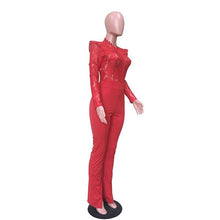 Load image into Gallery viewer, Sexy Red Lace Jumpsuit Women Long Sleeve High Waist See Through Full Bodysuit Long Romper Pants Skinny Elegant Evening Jumpsuits