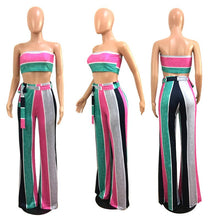 Load image into Gallery viewer, Sexy Two Piece Summer Outfits Women&#39;s 2 Piece Set Fashion Striped Strapless Crop Top and Wide Leg Pants Set Party Ladies Suit