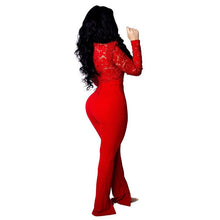 Load image into Gallery viewer, Sexy Red Lace Jumpsuit Women Long Sleeve High Waist See Through Full Bodysuit Long Romper Pants Skinny Elegant Evening Jumpsuits