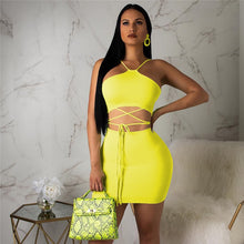 Load image into Gallery viewer, Womens Sexy Two Piece Set Party Club Summer Outfits for Women Neon Crop Top and Skirt Bodycon Short Dress 2 Piece Matching Sets