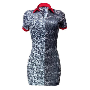 Sexy Leopard Zebra Patchwork Shirt Dress New Women Turn-down Short Sleeve Sheath Night Out Party Bodycon Mini Dress