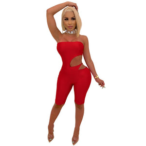 Sexy Cut-Out Strapless Tube Jumpsuit Shorts Playsuits Women Sleeveless Casual Fitness Summer Bodycon Romper Club Party Bodysuits