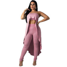 Load image into Gallery viewer, Ribbed Sexy Two Piece Set Summer Knitted 2 Piece Set Women Strapless Long Tops and Elastic Waist Pants Set Party Club Outfits