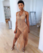 Load image into Gallery viewer, Summer Knitted Crochet Beach Dress Women White Fringe Tassel Dress Boho Beachwear Hollow Out Bodycon Backless Sexy Long Dress