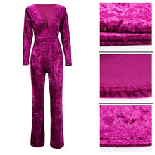 Load image into Gallery viewer, Velvet Jumpsuits Long Sleeve Sexy V-Neck Elegant Overalls Ladies Wide Leg Pants Party Club Rompers Plus Size