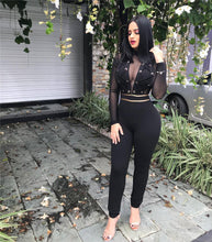 Load image into Gallery viewer, Black Long Sleeve Sexy Bodycon Jumpsuit Women Mesh Patchwork Bandage Jumpsuit Party Plus Size Overalls Club Skinny Romper Female