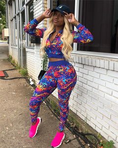 Printed Two Piece Tracksuit Set Top and Pants Jogging Sweat Suits Streetwear Casual 2 Piece Outfits