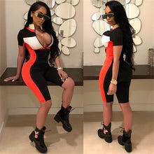 Load image into Gallery viewer, Summer Playsuits Shorts Casual Rompers Sexy V-Neck Front Zipper Striped Bodycon Jumpsuit Fitness Workout Bodysuit Catsuit