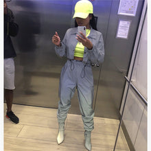 Load image into Gallery viewer, Tracksuit Reflective Set Button Up Crop Top and Pants 2 Piece Set Sportwear Jogging Workout Clothes Sweat Suits Women