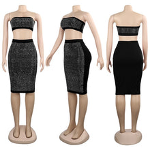 Load image into Gallery viewer, Ladies Sexy Two Piece Sets Party Women Summer Sets Elegant 2 Piece Crop Top and Bodycon Skirt Set Rhinestone Sexy Club Outfits