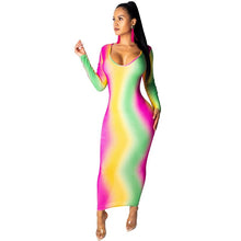 Load image into Gallery viewer, Elegant Sexy Night Club Bandage Striped Dress Spring V Neck Rainbow Print Long Sleeve Bodycon Party Dresses