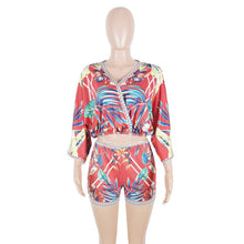 Load image into Gallery viewer, Bohemian Floral Print Beach Two Piece Set Women Summer Sexy Crop Top and Shorts Suit Casual Beach Wear Matching Set Outfit