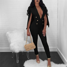 Load image into Gallery viewer, Women Sexy Elegant Formal Jumpsuit Autumn Winter Deep V Neck Cloak Cape Bodysuit Romper Button Long Pants One Piece Overalls XXL