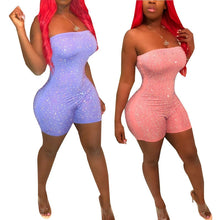 Load image into Gallery viewer, Sexy Rompers Womens Jumpsuit Party Clubwear Strapless Sparkly Rhinestone Bodysuit Pink Bodycon Bandage Jumpsuit Short Playsuit