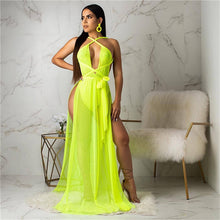 Load image into Gallery viewer, Women Summer Boho Long Maxi Dress Ladies Evening Party Beach Dresses Sexy Convertible High Split Sheer Mesh Backless Long Dress