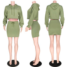 Load image into Gallery viewer, Spring Autumn Two Piece Skirt Set Women Hooded Long Sleeve Sweatshirt Crop Top and Mini Skirt Casual Club 2 Piece Outfits