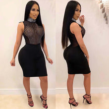 Load image into Gallery viewer, Sheer Mesh Rhinestone Dress Women Elegant Midi Bodycon Party Dress Autumn Summer See Through Glitter Sparkle Sexy Club Dresses