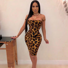 Load image into Gallery viewer, Backless Sexy Party Dress Women Animal Leopard Print Dress Autumn Off Shoulder Sheath Lace Up Elegant Bandage Bodycon Club Dress