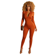 Load image into Gallery viewer, Solid One Piece Rompers Womens Jumpsuit Sexy Front Zip Turtleneck Slim Skinny Bodycon Jumpsuit Casual Fitness Bodysuit Catsuit