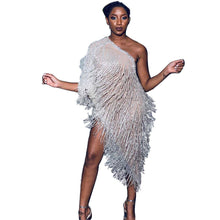 Load image into Gallery viewer, Elegant One Shoulder Celebrity Evening Runway Party Dress Women Fringe Tassels Asymmetrical Club Dress Robe Vestidos De Fiesta