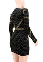 Load image into Gallery viewer, Sexy Elegant Gold Glitter Dress Women Clothes Winter Long Sleeve V Neck Geometric Printed Bodycon Birthday Party Club Dress