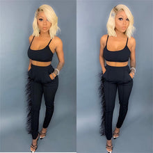 Load image into Gallery viewer, Neon Women Casual Two Piece Set Crop Top and Pants Set Festival Clothing Feather Bodycon 2 Piece Sexy Club Outfits Matching Sets