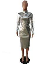 Load image into Gallery viewer, Gold Silver Bright Metallic Club Party Dress Women Long Sleeve Turtleneck Bodycon Midi Dress Elegant Sexy Dress Vestido De Festa