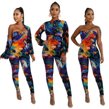 Load image into Gallery viewer, Casual Print 2 Piece Set Women Tracksuit Autumn Winter Outfit Bodycon Jumpsuit Top Two Piece Long Pants Set Sport Suit Women Set