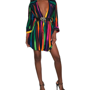 Colorful Striped Long Sleeve Shirt Dress 2019 Women Fall Streetwear Loose Casual Dress Ladies Button Club Party Blouses Dress