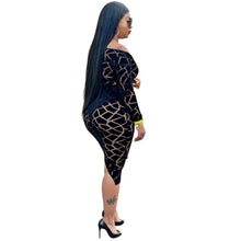 Load image into Gallery viewer, Autumn Sexy Long Sleeve Bodycon Dress Women Print Elegant Off Shoulder Party Dress Night Club wear Midi Sheer Black Mesh Dress