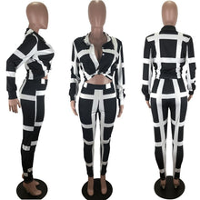 Load image into Gallery viewer, Autumn Two Piece Set Tracksuit for Women Striped Print Buttons Long Sleeve Shirt Top and Pants Sweat Suits 2 Piece Matching Sets