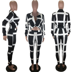 Autumn Two Piece Set Tracksuit for Women Striped Print Buttons Long Sleeve Shirt Top and Pants Sweat Suits 2 Piece Matching Sets