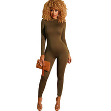 Load image into Gallery viewer, Solid One Piece Rompers Womens Jumpsuit Sexy Front Zip Turtleneck Slim Skinny Bodycon Jumpsuit Casual Fitness Bodysuit Catsuit