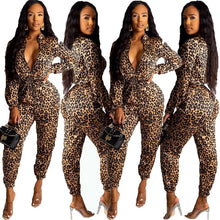 Load image into Gallery viewer, Leopard Print Casual Jumpsuit Bodycon Long Sleeve Streetwear Romper Overall Zipper Elastic High Waist Autumn Jumpsuit