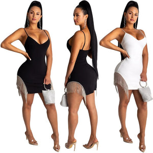 Sexy Bandage Party Dress Bodycon Mini Club Dress Summer Backless Spaghetti Strap Tassel Short Elegant Autumn Dress