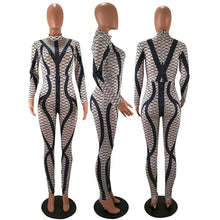 Load image into Gallery viewer, Sexy Printed Jumpsuit Women Turtleneck Bodysuit Long Sleeve Pants Romper Leotard Bandage Bodycon Jumpsuit Catsuit