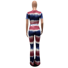 Load image into Gallery viewer, New Summer 2 Piece Set Women Tie Dye Flare Pants Set Short Sleeve Crop Top and Wide Leg Pants Women Tracksuit Leisure Suit