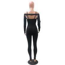 Load image into Gallery viewer, Black Hollow Out Sexy Bandage Jumpsuit Women Mesh Sheer Long Sleeve Backless Skinny Bodysuit Female Bodycon Party Romper Overall